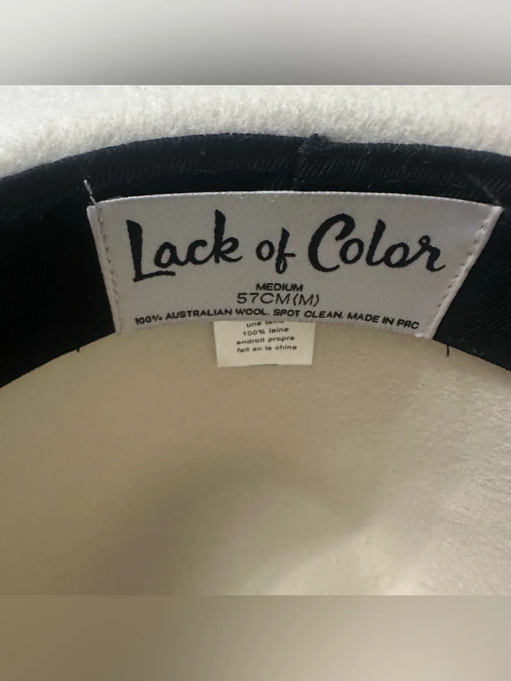 Lack of Color Ivory Wool Rancher Hat Sz M 57cm Cream Teardrop Crown Flat Brim